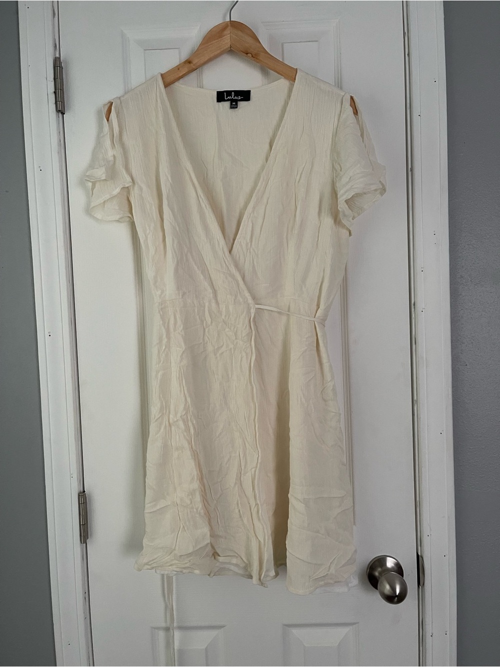 Lulu's Cream Wrap-Style V-Neck Mini Dress